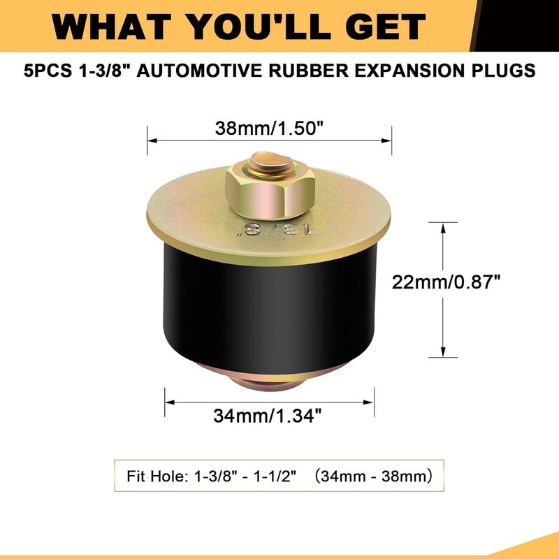 Siptenk 1-3/8" Freeze Rubber Expansion Plug 5 pcs, Automotive Rubber Expandable Freeze Plugs for Engine - Image 2